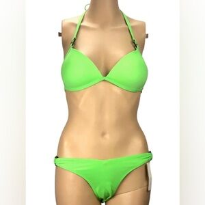 Pink Victoria’s Secret lime green bikini set size small top and bottom